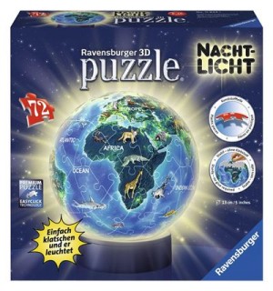 Ravensburger Puzzle - 3D Puzzles - Erde im Nachtdesign, Nachtlicht, 72 Teile