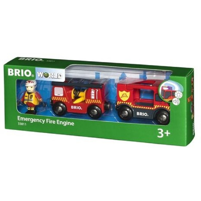Ravensburger 33811 BRIO Eisenbahn Feuerwehr-Leiterfahrzeug mit Licht & Sound 
