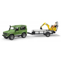BRUDER - Land Rover Defender, Einachsanhänger, JCB Mikrobag.+Bauarbeiter