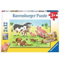 Ravensburger Puzzle - Glückliche Tierfamilien, 2 x 12 Teile