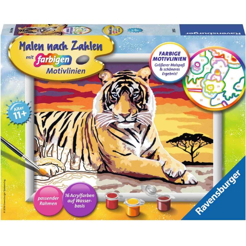 Ravensburger Spiel - Malen nach Zahlen mit farbigen Motivlinien - Majestätischer Tiger