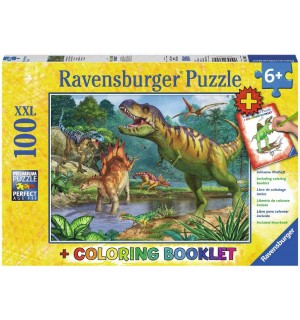 Ravensburger Puzzle - Welt der Dinosaurier XXL plus Coloring Booklet, 100 Teile