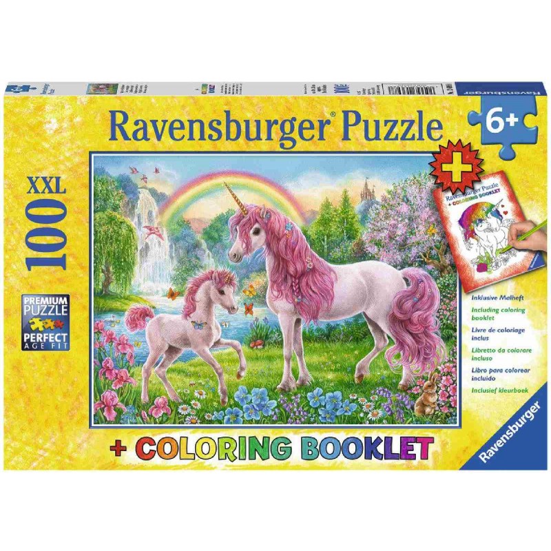 Ravensburger Puzzle - Magische Einhörner XXL plus Coloring Booklet, 100 Teile