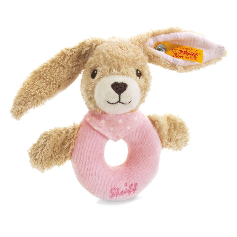 Steiff - Babywelt - Spielzeug - Greifringe & Rasseln - Hoppel Hase Greifring mit Rassel, rosa, 12cm