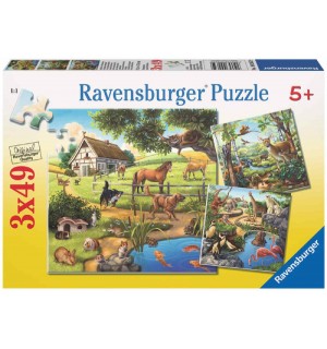 Ravensburger Puzzle - Wald-/Zoo-/Haustiere, 3x49 Teile