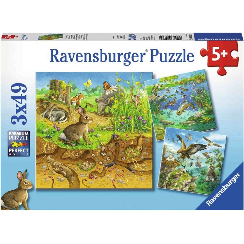 Ravensburger Spiel - Tiere in Lebensräumen, 3x49 Teile