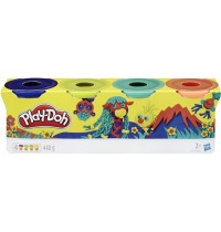 Hasbro - Play-Doh 4er Pack Wild dunkelblau, limettengrün, türkis und orange