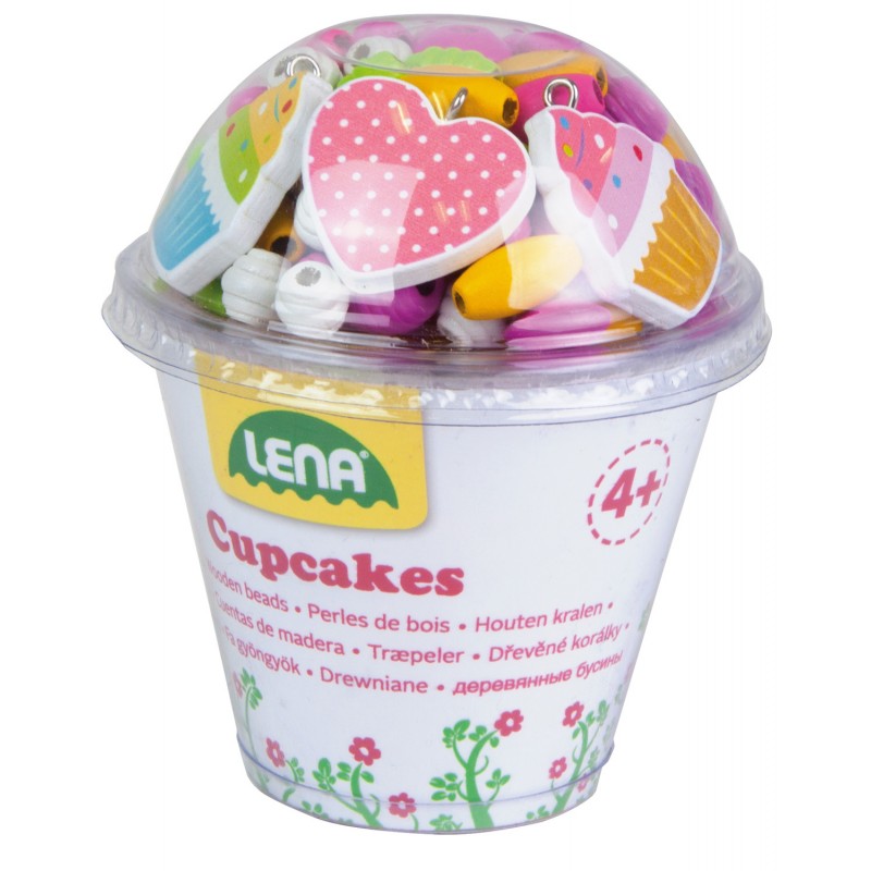 Lena - Holzperlen Cupcakes, pink