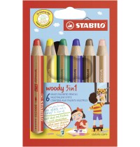 STABILO woody 3 in 1 6er Kart Buntstift, Wasserfarbe & Wachsmalkreide - STABILO woody 3 in 1 - 6er Pack - mit 6 verschiedenen Fa