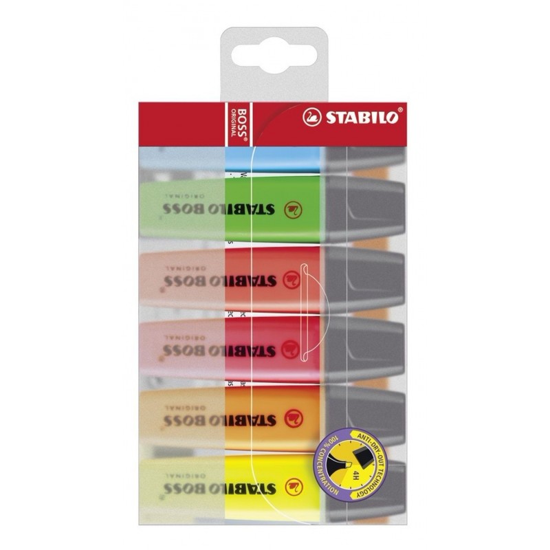 STABILO BOSS 6er Etui Leuchtm Textmarker - STABILO BOSS ORIGINAL - 6er Pack - mit 6 verschiedenen Farben