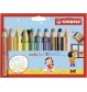 STABILO woody 10er Etui mit S Buntstift, Wasserfarbe & Wachsmalkreide - STABILO woody 3 in 1 - 10er Pack mit Spitzer - mit 10 ve