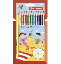 STABILO Trio 12er Farbstift-K Dreikant-Buntstift - STABILO Trio dick - 12er Pack inklusive Spitzer - mit 12 verschiedenen Farben