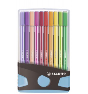 STABILO Pen 68 Big Pen Box 20 Premium-Filzstift - STABILO Pen 68 Colorparade - 20er Tischset in anthrazit/hellblau - mit 20 vers