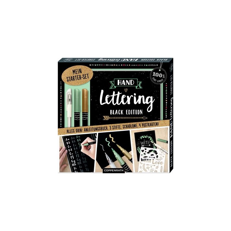 Coppenrath Verlag - 100% selbst gemacht - Mein Handlettering Starter-Set Black Edition