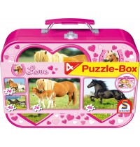Schmidt Spiele - Puzzle - Puzzle-Box im Metallkoffer - Pferde, 2x26, 2x48 Teile