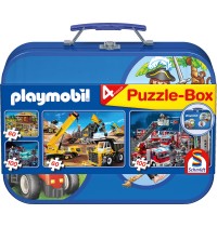 Schmidt Spiele - Puzzle - Puzzle-Box im Metallkoffer - Playmobil, 2x60, 2x100 Teile
