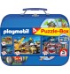 Schmidt Spiele - Puzzle - Puzzle-Box im Metallkoffer - Playmobil, 2x60, 2x100 Teile