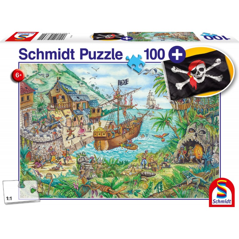 Schmidt Spiele - Puzzle - In der Piratenbucht,  mit add on (Piratenflagge), 100 Teile