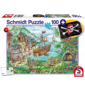 Schmidt Spiele - Puzzle - In der Piratenbucht,  mit add on (Piratenflagge), 100 Teile