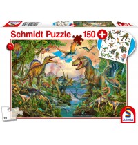 Schmidt Spiele - Puzzle - Wilde Dinos,  mit add on (Tattoos Dinosaurier), 150 Teile