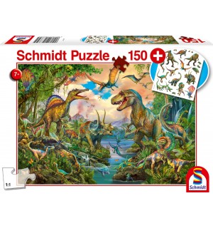 Schmidt Spiele - Puzzle - Wilde Dinos,  mit add on (Tattoos Dinosaurier), 150 Teile