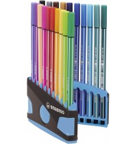 Premium-Filzstift - STABILO Pen 68 Colorparade - 20er Tischset in anthrazit/hellblau - mit 20 versch