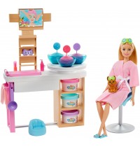 Mattel - Barbie Wellness Gesichtsmasken Spielset mit Puppe blond mit Knete