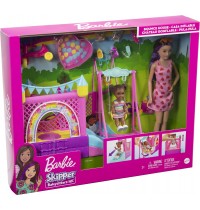 Mattel - Barbie Skipper Babysitters Inc. Hüpfburg-Spielset mit Puppen und Zubehö