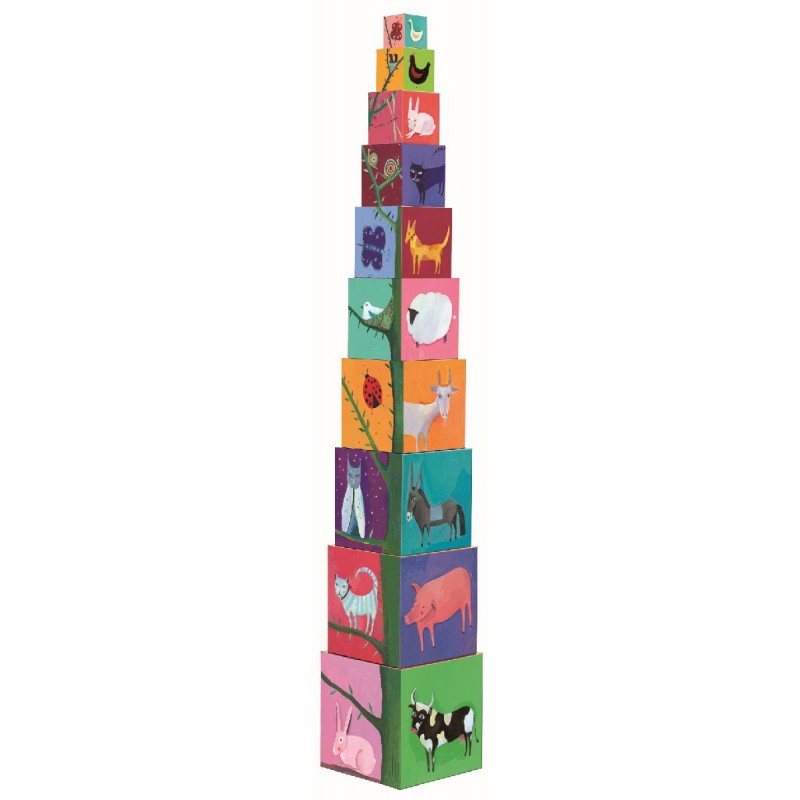 Djeco - Stapelturm: 10 nature and animal blocks