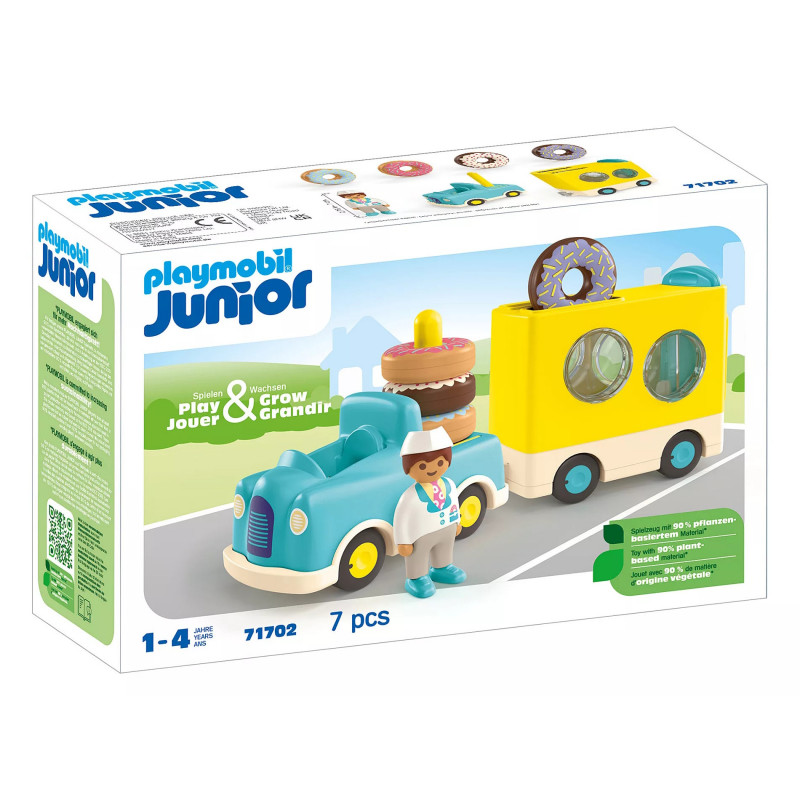 PLAYMOBIL JUNIOR 71702 - Verrückter Donut Truck mit Stapel- und Sortierfunktion